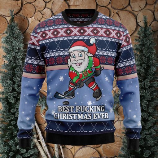 Santa Hockey Ugly Christmas Sweater Thankgiving Gift Men Women