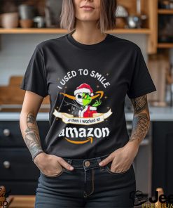 Santa Jack Skellington Grinch mashup face I used to smile at then I worked at Amazon shirt