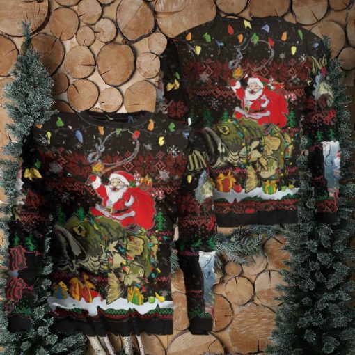 Santa Riding Bass Fish Ugly Christmas Sweater