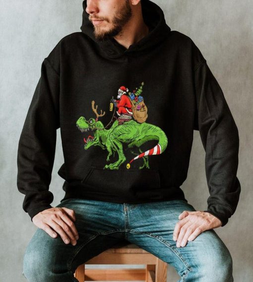 Santa Riding Dinosaur T Rex Christmas Boys Men Xmas Squad Shirt