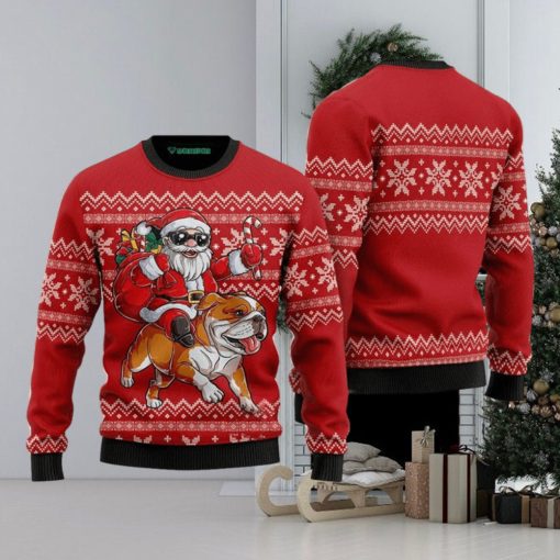 Santa Riding English Bulldog Ugly Christmas Sweater