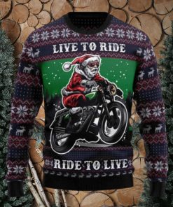 Santa Riding Motor Live To Ride Ugly Christmas Sweater