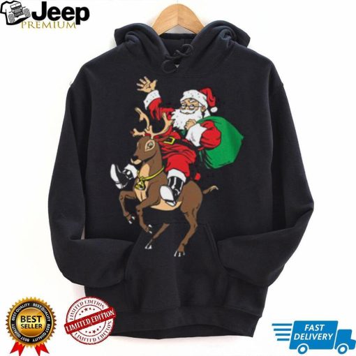 Santa Riding Reindeer Christmas Rudolph Sleigh Gift T shirt, Rudolph Christmas Shirts