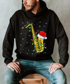 Santa Saxophone Christmas Lights Cute Instrument Xmas Shirt