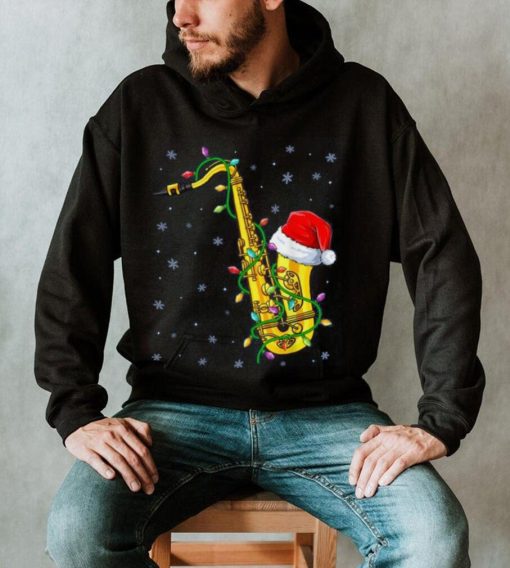 Santa Saxophone Christmas Lights Cute Instrument Xmas Shirt