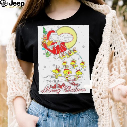 Santa Snoopy Woodstock Riding Reindeers Georgia Bulldogs Merry Christmas Shirt