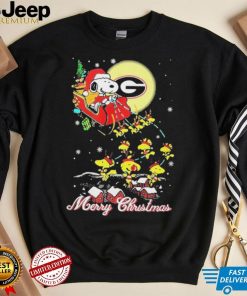 Santa Snoopy Woodstock Riding Reindeers Georgia Bulldogs Merry Christmas Shirt