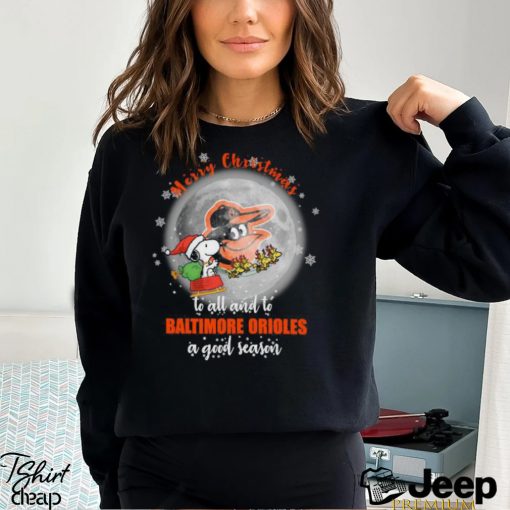 Santa Snoopy merry christmas to all and to Baltimore Orioles a good season shirt