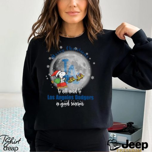 Santa Snoopy merry christmas to all and to Los Angeles Dodgers a good season shirt