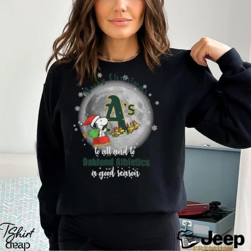 Santa Snoopy merry christmas to all and to Oakland Athletics a good season shirt