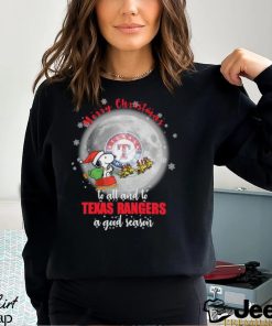 Santa Snoopy merry christmas to all and to Texas Rangers a good season shirt