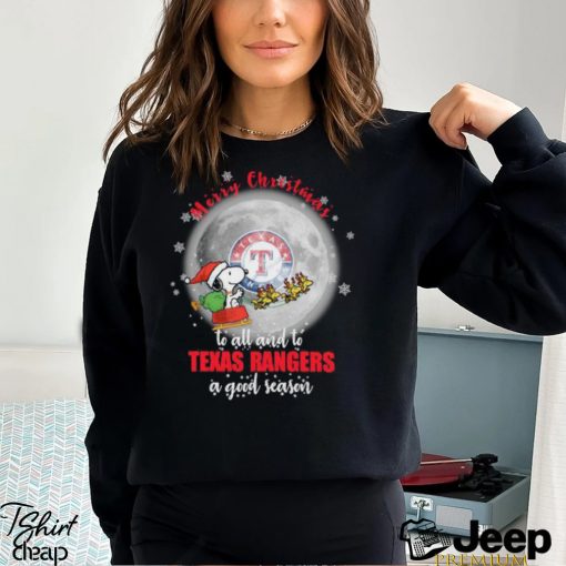 Santa Snoopy merry christmas to all and to Texas Rangers a good season shirt