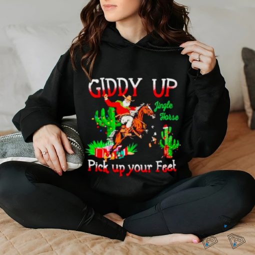 Santa bronc riding giddy up pick up your feet Christmas shirt