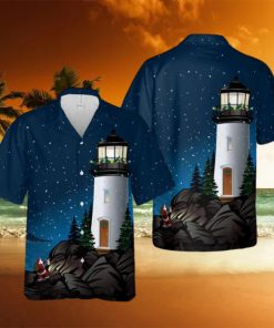 Santa climbing cliffs to lighthouse Hawaiian Shirt