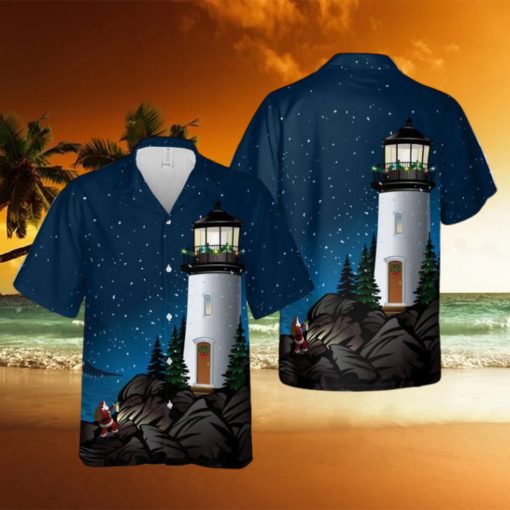 Santa climbing cliffs to lighthouse Hawaiian Shirt