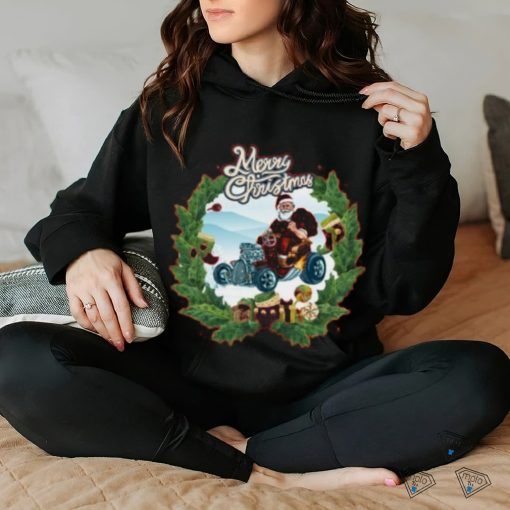 Santa driving a hotrod Merry Christmas shirt