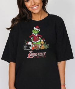 Santa grinch and Dog Louisville Cardinals Football christmas Tshirt