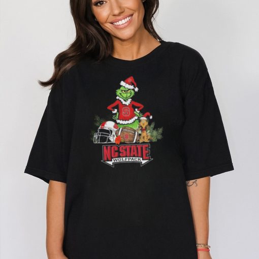 Santa grinch and Dog NC State Wolfpack Football christmas Tshirt