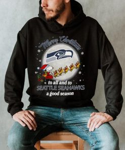 Santa snoopy and woodstock merry Christmas to all and to Seattle Seahawks a good season shirt