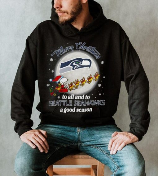 Santa snoopy and woodstock merry Christmas to all and to Seattle Seahawks a good season shirt