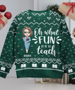 Santa's Favorite Teacher Personalized Ugly Sweater Christmas, Birthday, Funny Gift For Teacher