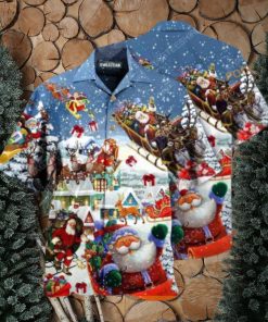 Santa’s Sleigh & Reindeer Hawaiian Shirt, Christmas Apparel