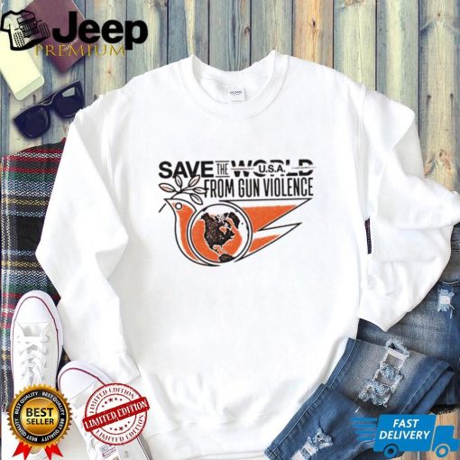 Save the World U.S.A from Gun Violence logo shirt