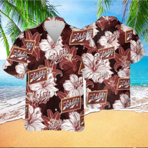 Schlitz Beer Tropical Flower Pattern Hawaiian Shirt