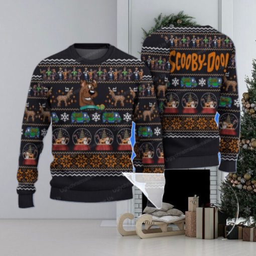 Scooby Doo With Snowman Sleigh Deer Car Pattern Xmas Sweaters