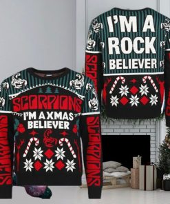 Scorpions I’m A Xmas Believer I’m A Rock Believer Candy Cane Pattern Ugly Christmas Sweater