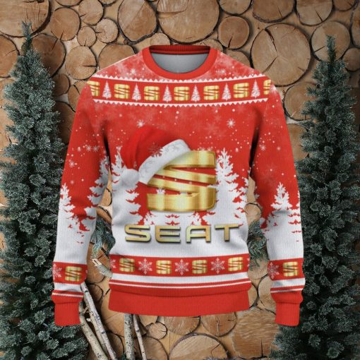 Seat Logo Wearing Santa Hat Trending Christmas Gift AOP Ugly Christmas Sweater Men Women Winter Gift