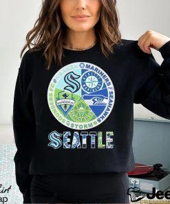 Seattle Mariners Seahawks Storm Sounders FC Kraken logo shirt