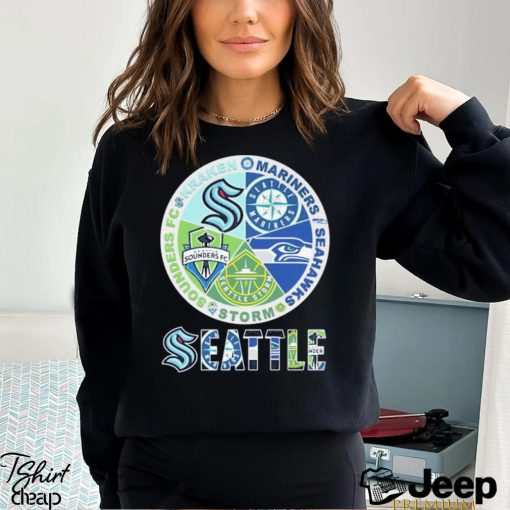 Seattle Mariners Seahawks Storm Sounders FC Kraken logo shirt