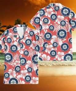 Seattle Mariners White Hibiscus Salmon Background 3D Hawaiian Shirt Gift For Fans