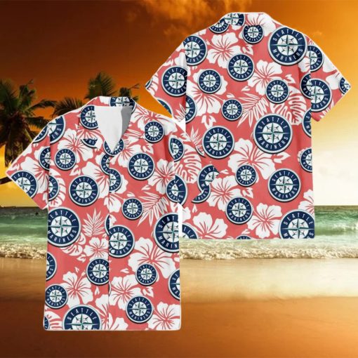 Seattle Mariners White Hibiscus Salmon Background 3D Hawaiian Shirt Gift For Fans