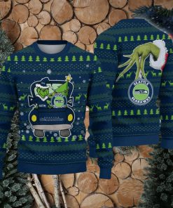 Seattle Seahawks And Grinch Driving With Pine Trees Ugly Xmas Sweater