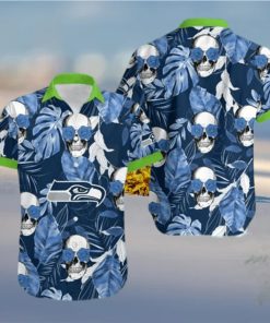 Seattle Seahawks Coconut Leaves And Skulls Hawaiian Shirt