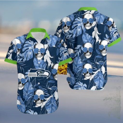 Seattle Seahawks Coconut Leaves And Skulls Hawaiian Shirt