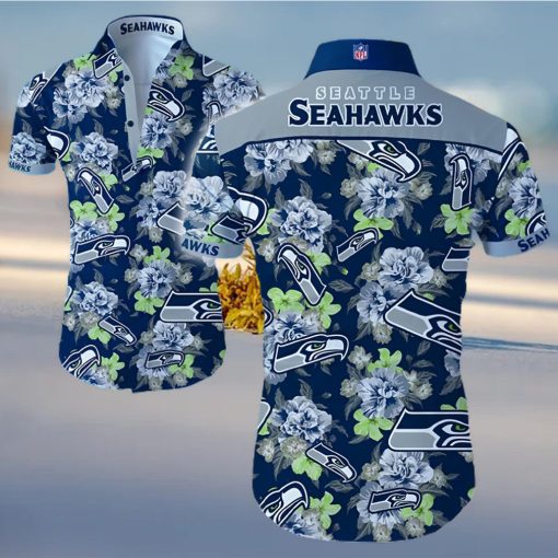 Seattle Seahawks Logo Flower Hawaiian Summer Beach Shirt Full Print