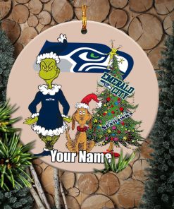 Seattle Seahawks Logo NFL Ugly Grinch Christmas Ornament Custom Name