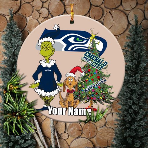 Seattle Seahawks Logo NFL Ugly Grinch Christmas Ornament Custom Name