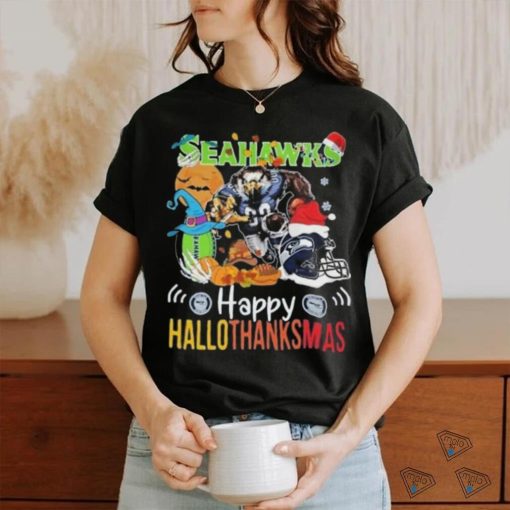 Seattle Seahawks Mascot Happy Hallothanksmas T Shirt