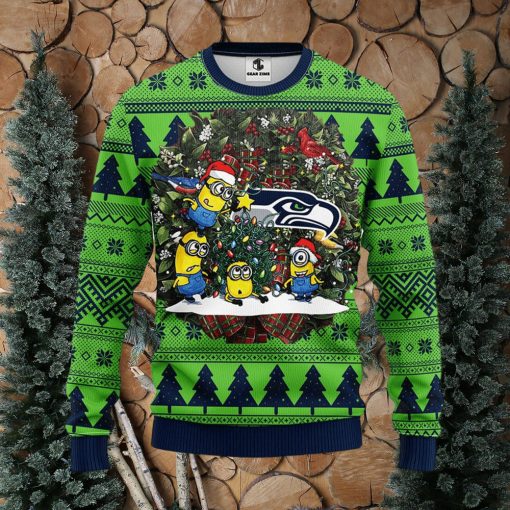 Seattle Seahawks Minion Christmas Ugly Sweater