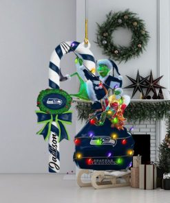 Seattle Seahawks NFL Custom Name Grinch Candy Cane 2 Sides Christmas Tree Decorations Ornament