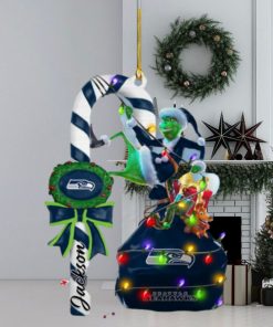 Seattle Seahawks NFL Custom Name Grinch Candy Cane Ornament 2 Side