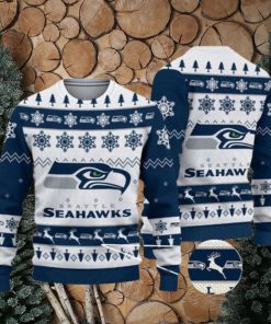 Seattle Seahawks Snowflakes Reindeer Pattern Xmas Ugly Christmas Sweaters