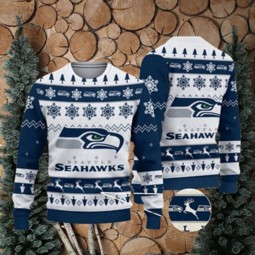 Seattle Seahawks Snowflakes Reindeer Pattern Xmas Ugly Christmas Sweaters