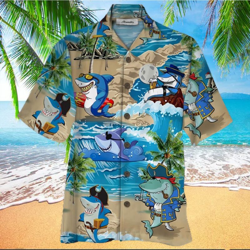 Shark Colorful Awesome Design Unisex Hawaiian Shirt