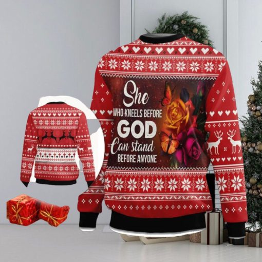 She Who Kneels Before God Can Stand Before Anyone Ugly Christmas Sweater