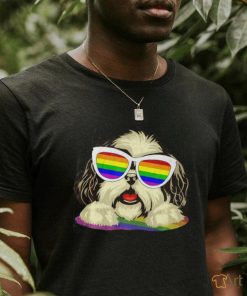 Shih Tzu Dog Gay Pride Flag Sunglasses LGBT Dog Lovers shirt